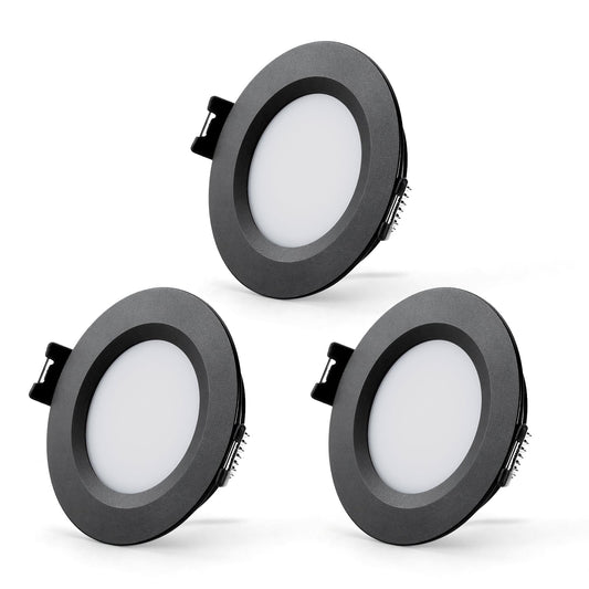 LED iebūvējamie prožektori Sanyoung 3W 12V dimmējami 3000K IP44, melni, 3 gab.