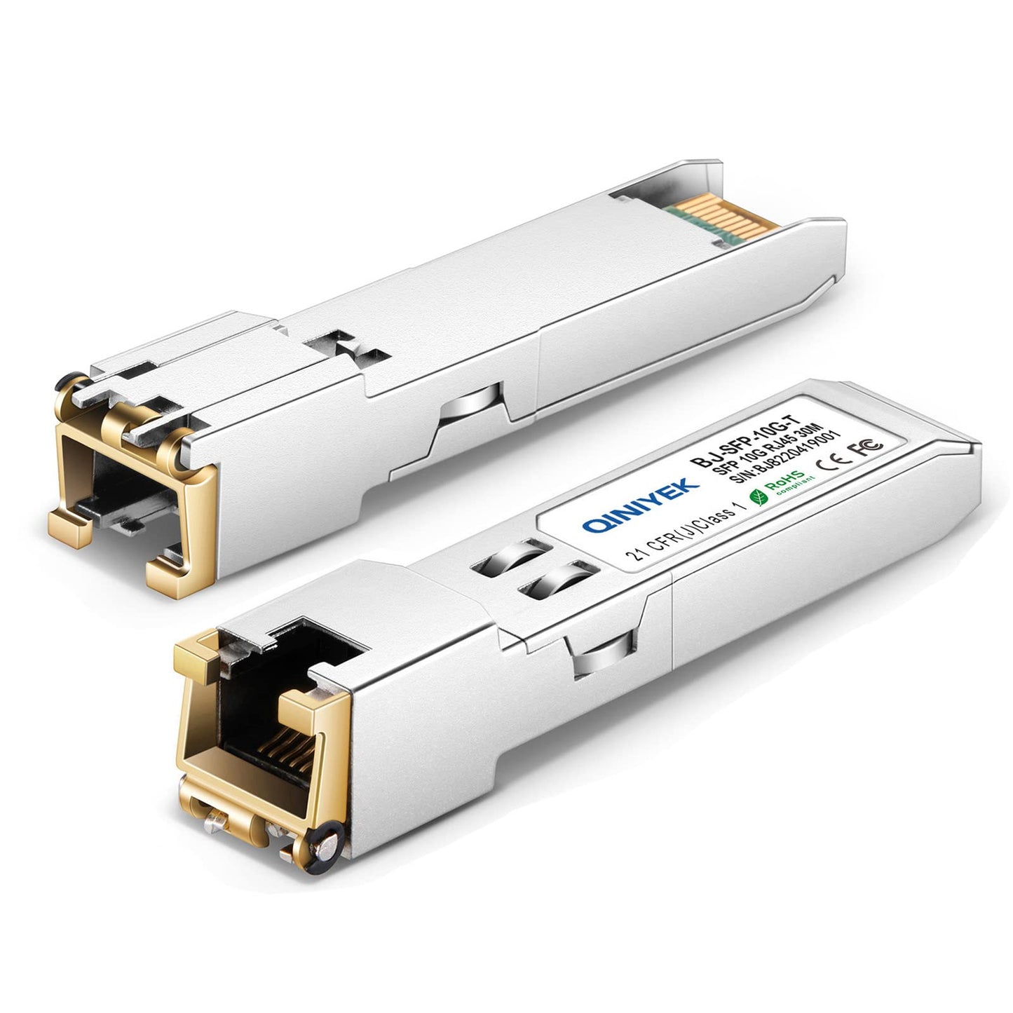 QINIYEK 1 gab. 1.25/2.5/5/10G SFP+ uz RJ45 transīvers, vara SFP modulis, Cat.6a/7, līdz 30m, priekš Cisco SFP-10G-T-S, MikroTik S+RJ10, Ubiquiti UF-RJ45-10g, TP-Link, Netgear, Fortinet, Open Switch