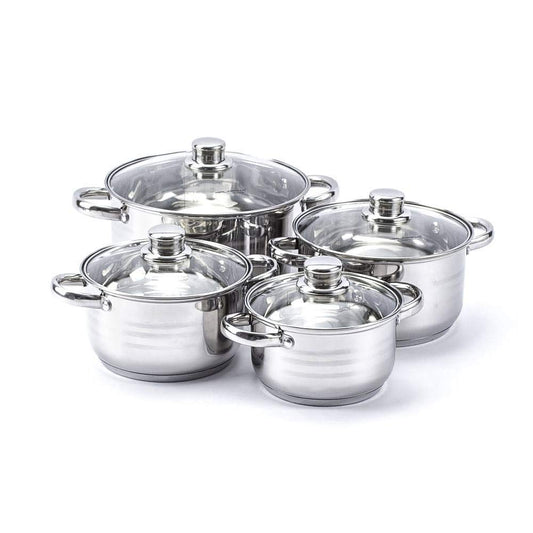 FLORINA TOPFSET 8 gab. katlu komplekts - nerūsējošais tērauds, stikla vāks, piemērots indukcijai