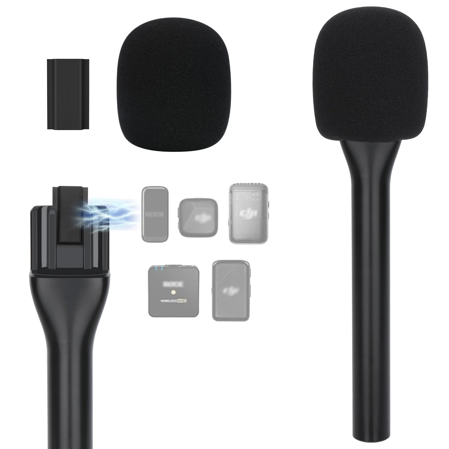 Rokas adapteris YOUSHARES DJI Mic 3, DJI Mic Mini/1/2, Hollyland Lark M2/A1, Rode Wireless GO 1/2/ME/PRO, mikrofona rokturis ar vēja aizsargu intervijām, vlogošanai, straumēšanai