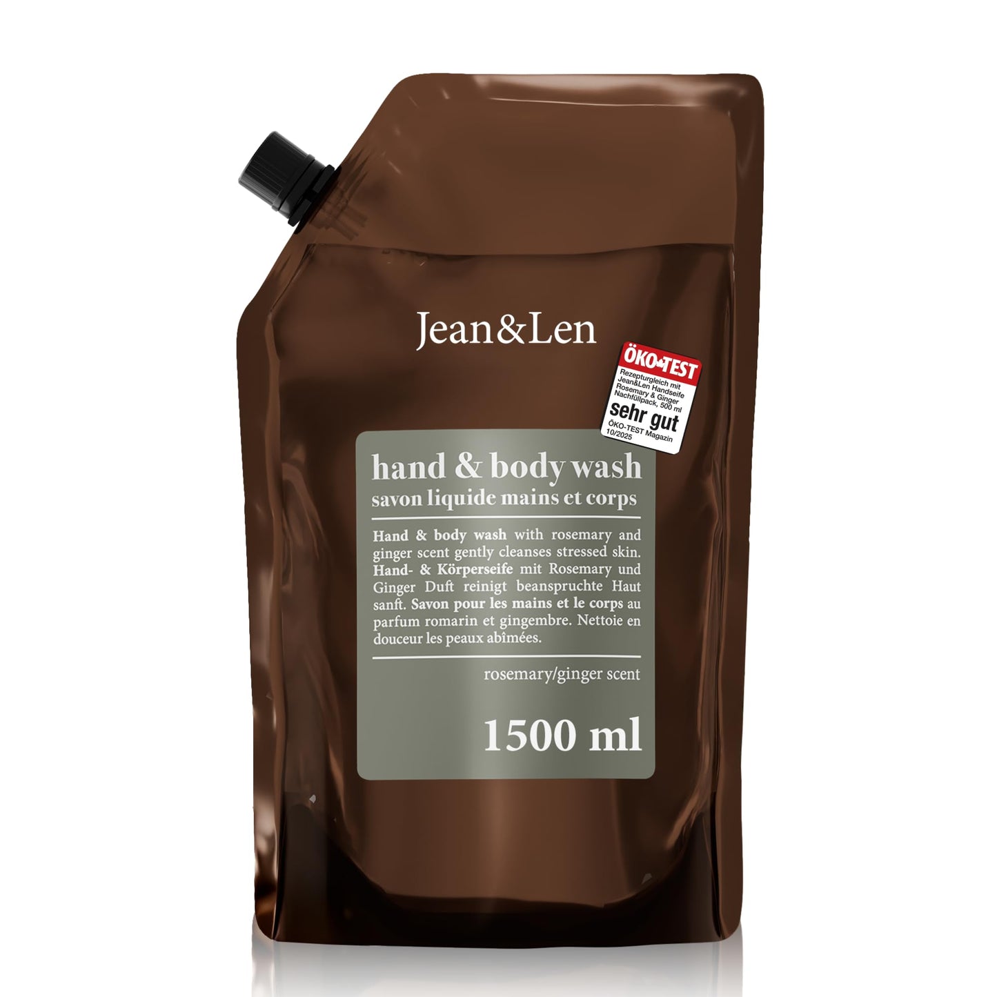 Roku un ķermeņa mazgāšanas līdzeklis Jean & Len Rosemary und Ginger, uzpildes maisiņš, 1,5 L