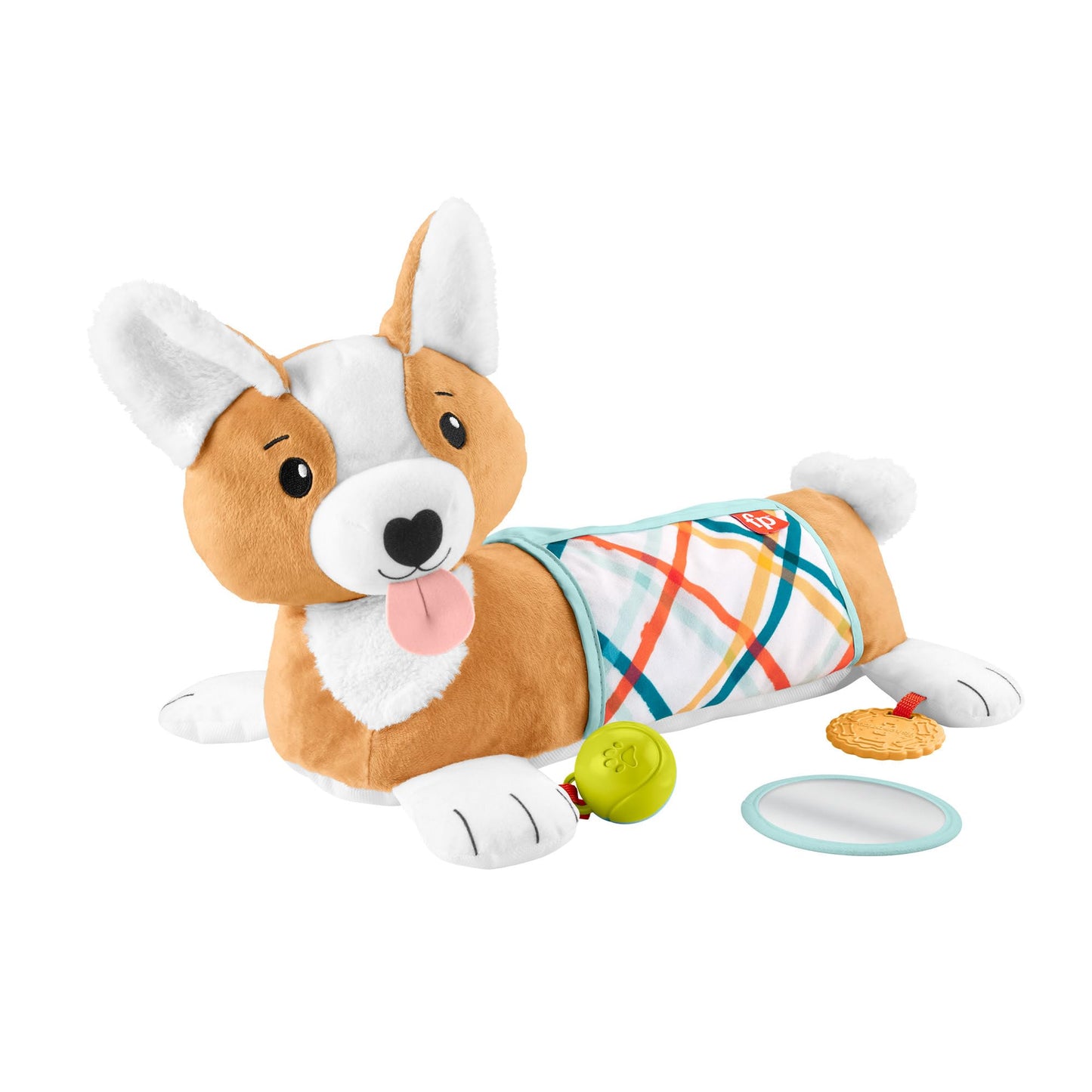 Fisher-Price 3-in-1 sunīša spēļu spilvens mazuļiem uz vēdera ar BPA nesaturošu graužamo elementu, grabuli un spoguļrotaļlietu