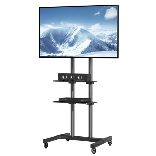 VEVOR TV statīvs ar riteņiem Universāls 1510-1696 mm augstuma regulējams, 100 x 100 mm, 400 x 600 mm 59,8 kg slodze Grīdas statīvs Stāvs mobilais ratiņš televizora statīvs, stabila turētāja televizora galds