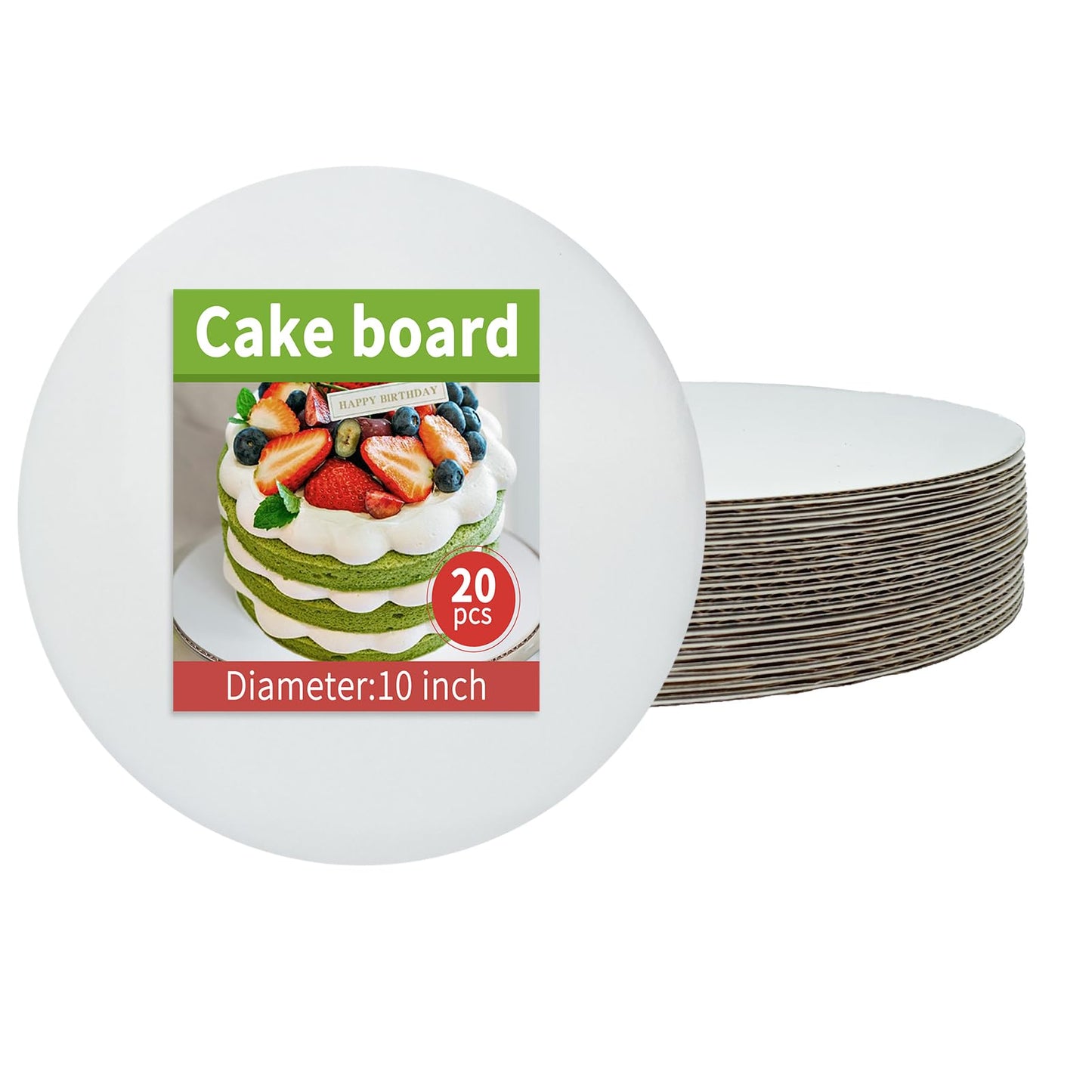 Tortes pamatnes Oiamker 20 gab., 25cm/10inch, apaļas, 2.5 mm biezas, atkārtoti lietojamas, 6-9 collu kūkām un desertiem, baltas