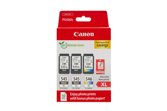 Canon oriģināltinte PG-545XL x 2 / CL-546XL - 2x melna XL un 1x krāsa XL, iekļauts Canon fotopapīrs GP-501 50 loksnes 10x15cm
