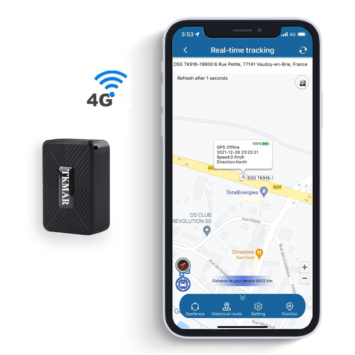GPS izsekotājs TKMARS TK913 Mini 4G bez abonementa ar bezmaksas lietotni, auto un personīgais izsekotājs