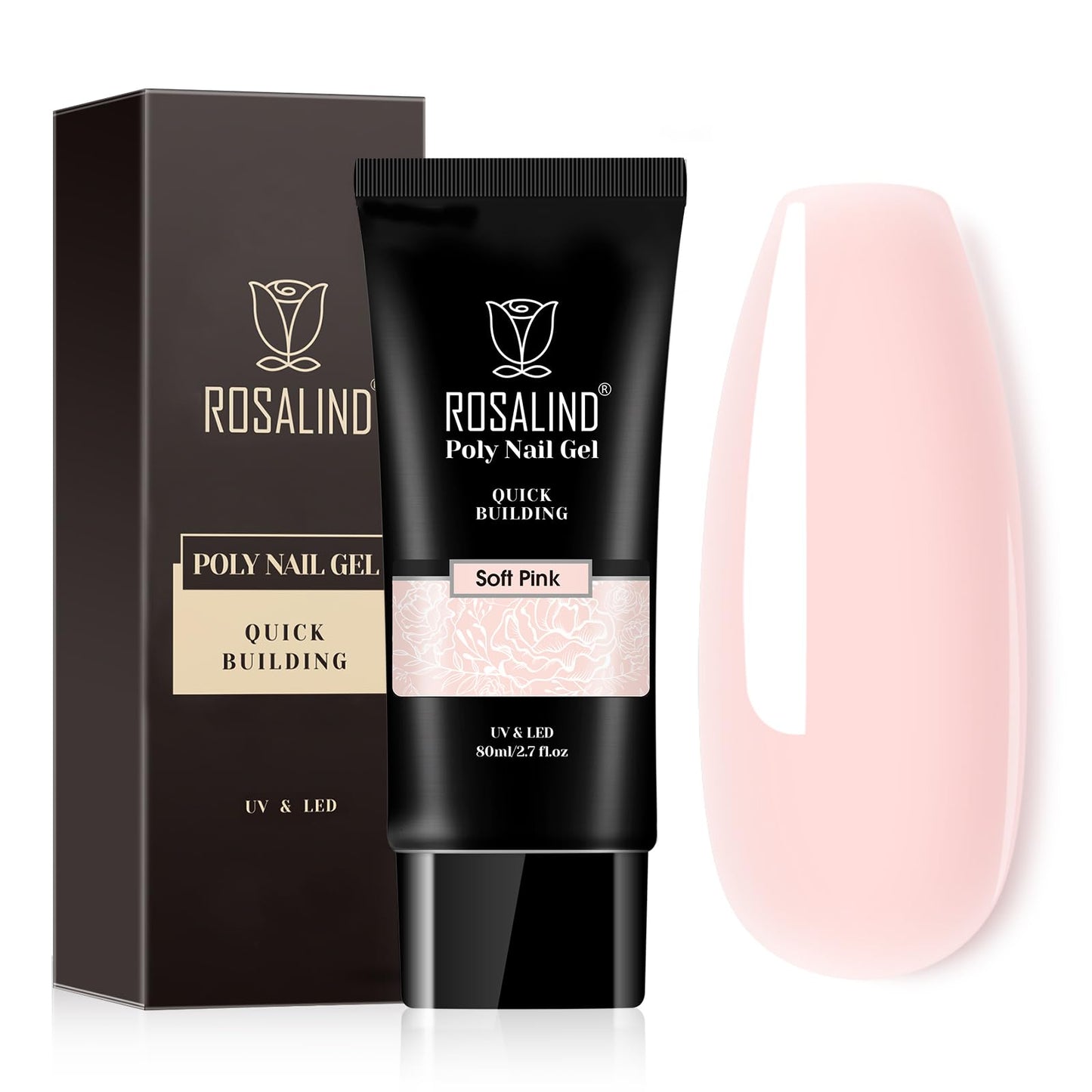 Poligels nagiem ROSALIND Soft Pink Poly 80ml, gēls nagu pieaudzēšanai