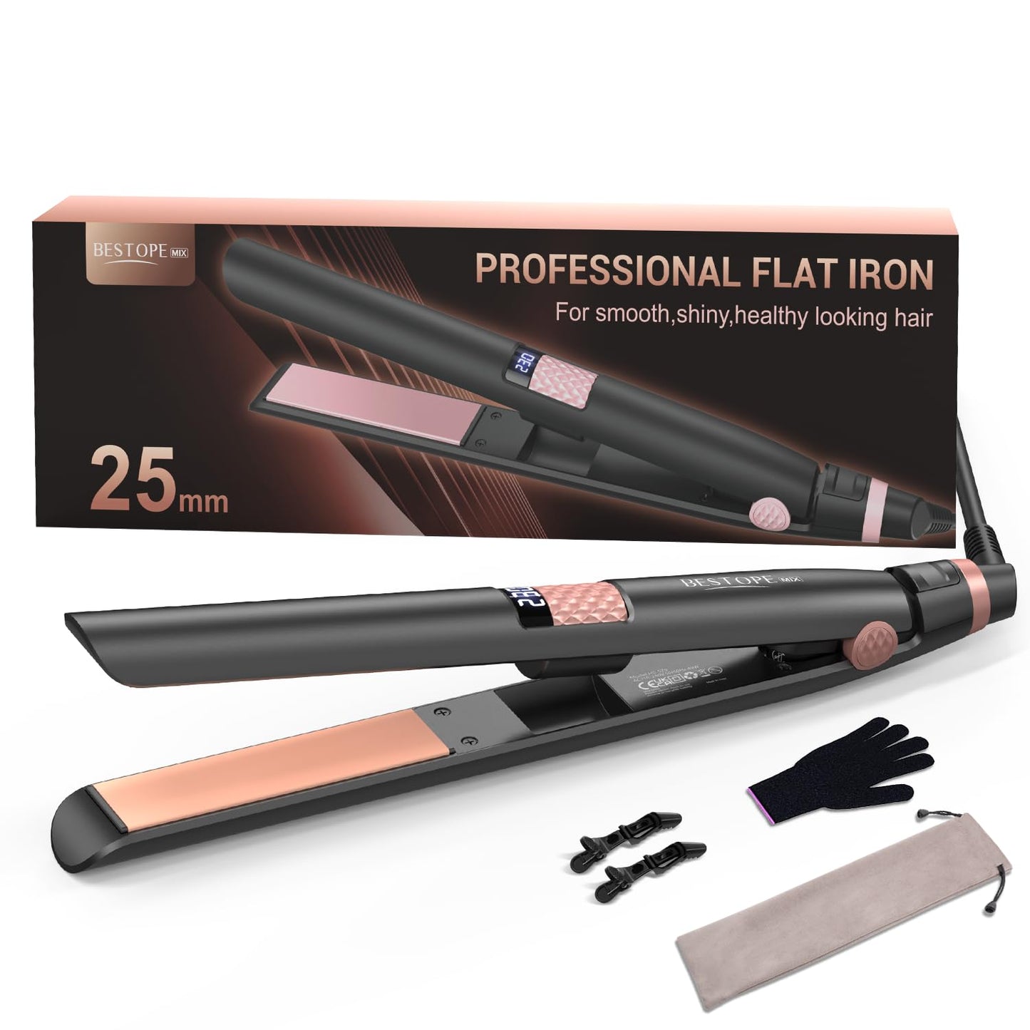 BESTOPE MIX Glätteisen, 25MM Glätteisen Locken und Glätten 2 in 1 Keramikbeschichtung LCD-Display, Glatteiseisen Ultra Schnelles Aufheizen für dickes, krauses und langes Haar, Haarglätter 80-230°C