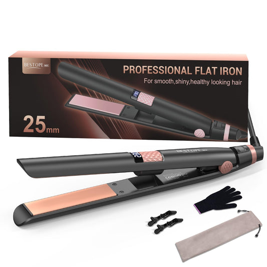 BESTOPE MIX Glätteisen, 25MM Glätteisen Locken und Glätten 2 in 1 Keramikbeschichtung LCD-Display, Glatteiseisen Ultra Schnelles Aufheizen für dickes, krauses und langes Haar, Haarglätter 80-230°C