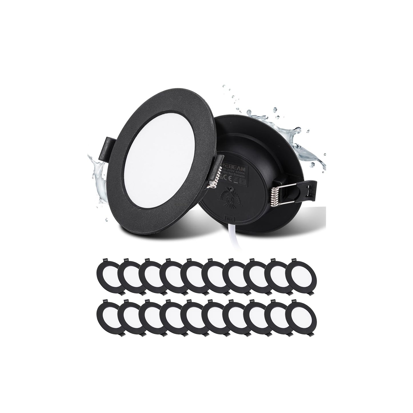 LED spoti Grebeam 20 gab. melni 5W apaļi 3000K 450LM, izgriezums Ø75-90mm