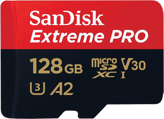 SanDisk Extreme PRO microSDXC UHS-I atmiņas karte 128 GB + adapteris & RescuePRO Deluxe (viedtālruņiem, action kamerām vai droniem, A2, Class 10, V30, U3, 200 MB/s pārsūtīšana)