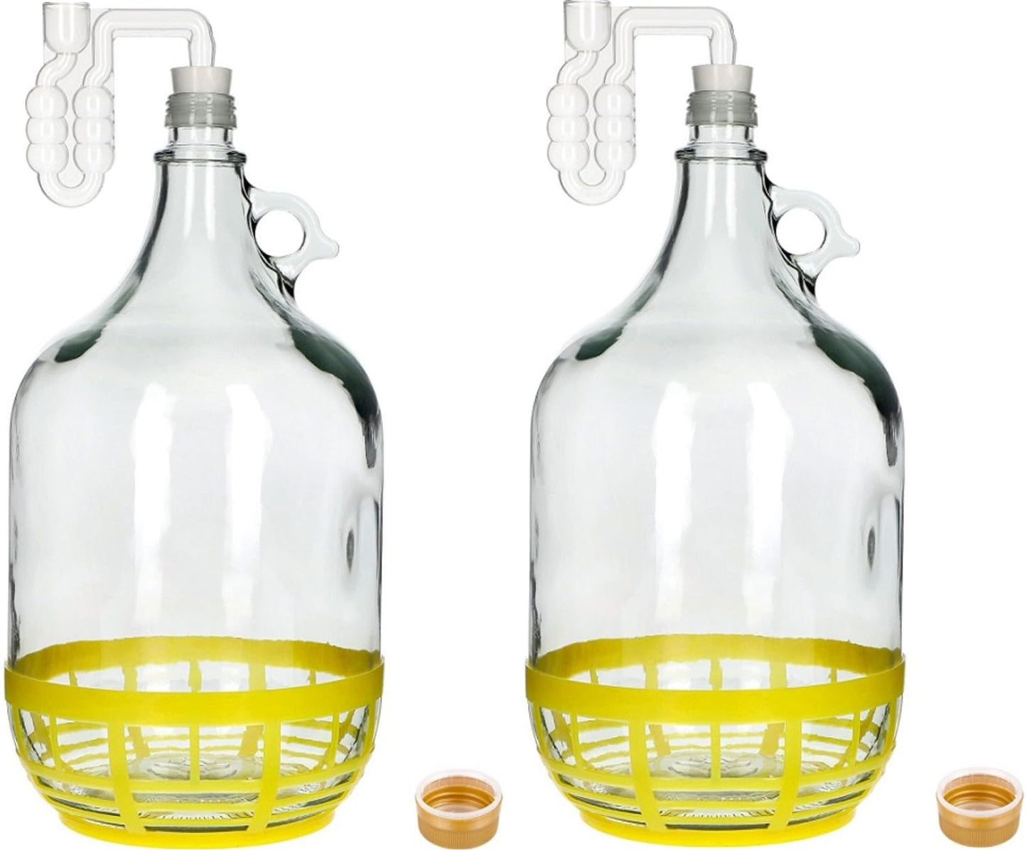lilawelt24 2 x 5 L stikla fermentācijas balonu komplekts ar horizontālu gaisa aizbāzni, gumijas korķi, vāku un grozu vīnam, medum un alum