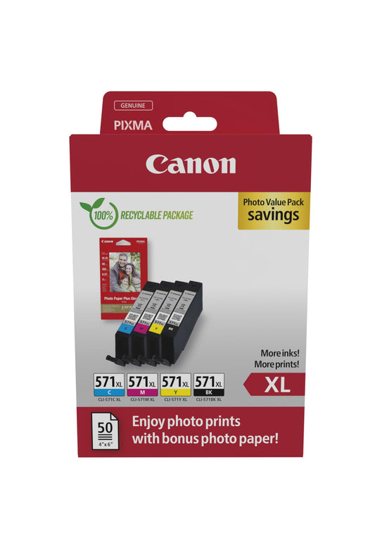Canon CLI-571 XL Ink Cartridge Set - High-capacity black, cyan, magenta, yellow, eco-friendly recyclable packaging 2024