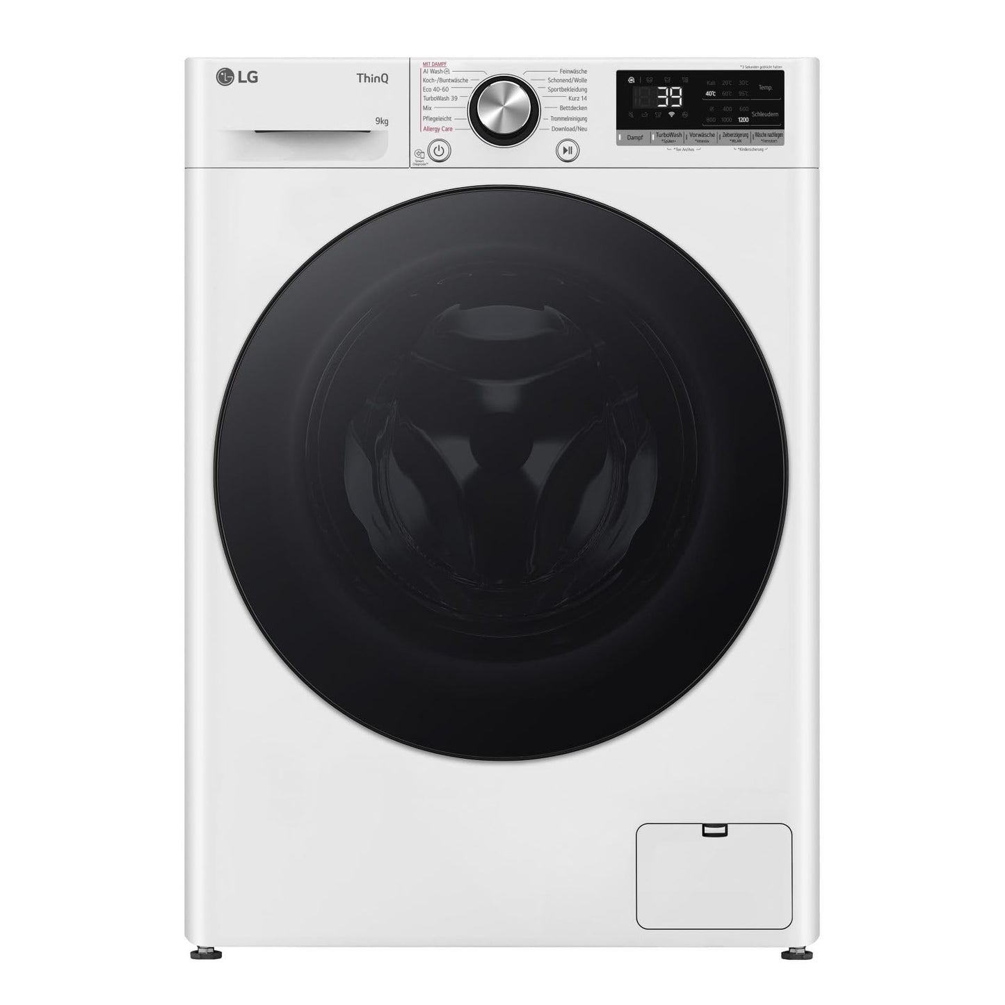LG F2V7SLIM9 veļas mašīna, Klasse A, Slim 9 kg, 60x47.5x85 cm, Wi-Fi, AI Direct Drive, dziļā tīrīšana ar tvaiku, TurboWash 360°, rūdīta stikla durvis, balta ar melnu lūkas riņķi