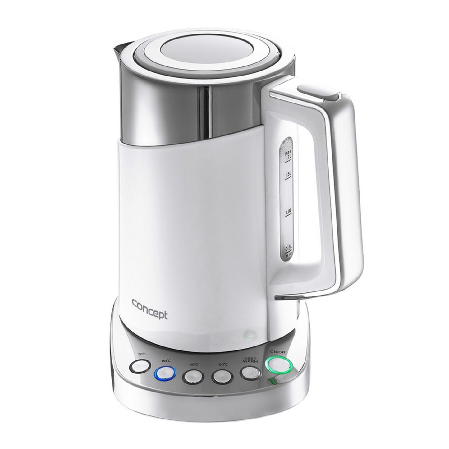 CONCEPT RK3170 ūdens vārītājs - 1,7 l, Cool Touch nerūsējošais tērauds, 2200 W, temperatūras iestatījums, pretkaļķu filtrs.