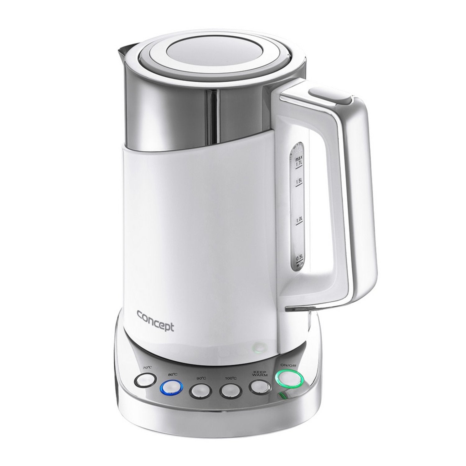 CONCEPT RK3170 ūdens vārītājs - 1,7 l, Cool Touch nerūsējošais tērauds, 2200 W, temperatūras iestatījums, pretkaļķu filtrs.