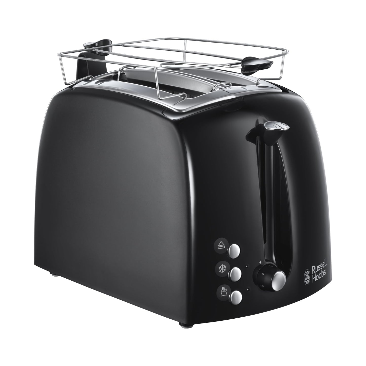 Russell Hobbs tosteris [2 šķēlēm] Textures+ (papildu platās tosta atveres, ieskaitot maizīšu uzlikumu un iebūvētu tosta knaiblīti, 6 brūnināšanas līmeņi + atkausēšanas un uzsildīšanas funkcija, 850W) 22601-56