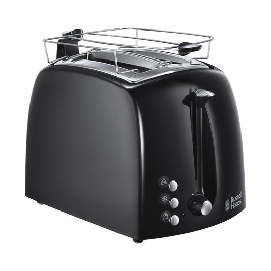 Russell Hobbs tosteris [2 šķēlēm] Textures+ (papildu platās tosta atveres, ieskaitot maizīšu uzlikumu un iebūvētu tosta knaiblīti, 6 brūnināšanas līmeņi + atkausēšanas un uzsildīšanas funkcija, 850W) 22601-56