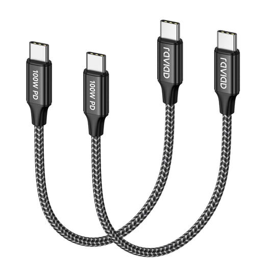 Īss USB-C kabelis 0.5m, 2 gab., RAVIAD 100W PD 3.0 ātrās uzlādes kabelis