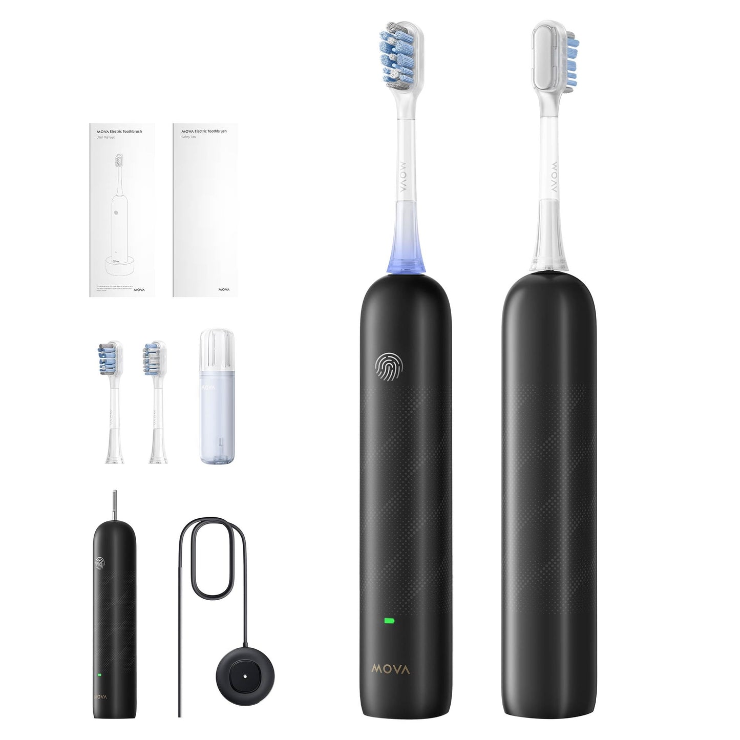 MOVA Fresh Pro 3DClean™ Elektriskā zobu birste ar lietotni, skaņas zobu birste pieaugušajiem, 2 birstes galvas un ceļojumu maciņš, 3-in-1 rezerves birstes galva ar turētāju, 30 dienu akumulatora darbības laiks, melna