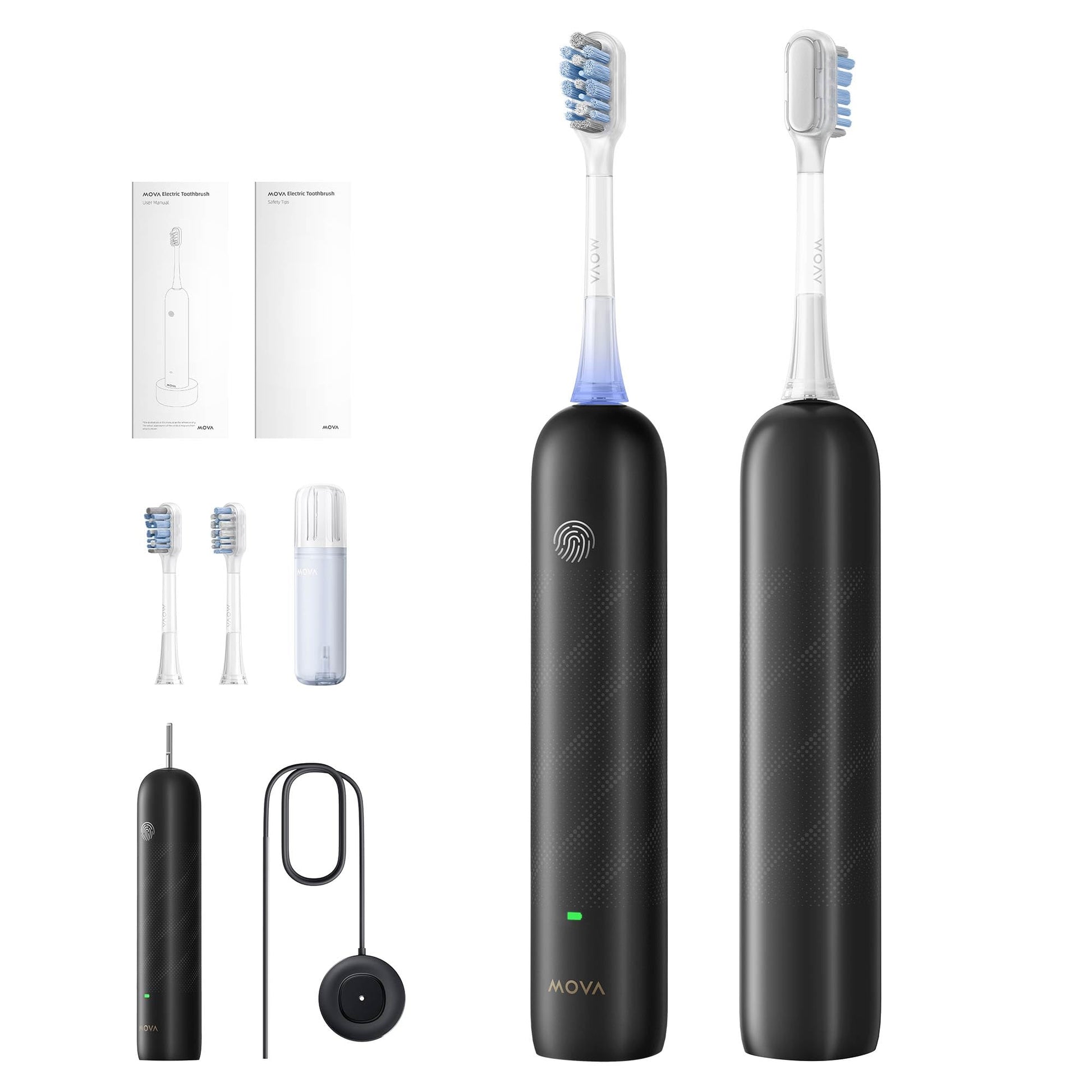 MOVA Fresh Pro 3DClean™ Elektriskā zobu birste ar lietotni, skaņas zobu birste pieaugušajiem, 2 birstes galvas un ceļojumu maciņš, 3-in-1 rezerves birstes galva ar turētāju, 30 dienu akumulatora darbības laiks, melna