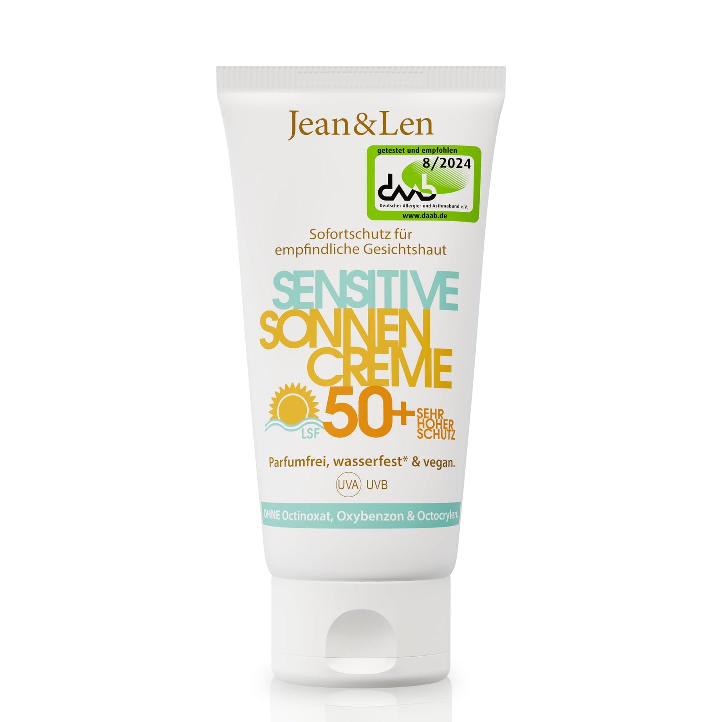 Saules krēms Jean & Len Sensitiv SPF 50+ ūdensnoturīgs, vegānisks, 50 ml