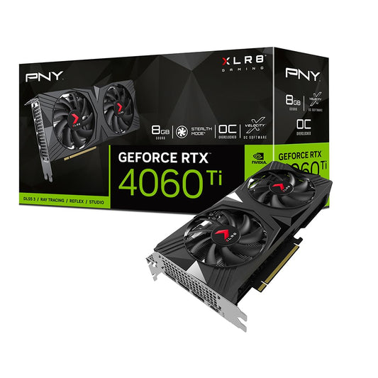 PNY GeForce RTX™ 4060 Ti 8GB XLR8 Gaming - Overclocked, Dual Fan, DLSS 3 for enhanced gaming performance.