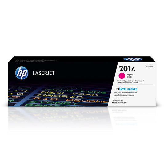 HP 201A Magenta Toner - Original cartridge for Color Laserjet Pro M252, M274n, M277, vibrant red color.