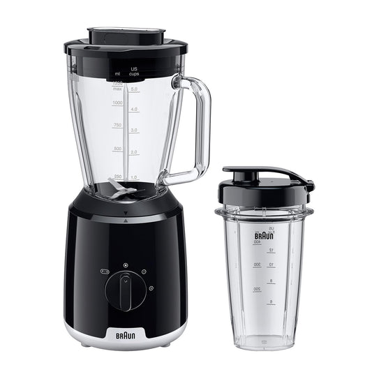 Braun PowerBlend 1 JB1051BK - 1.5L glass jar, To-Go cup, ice crushing, 2 speeds, black countertop blender.
