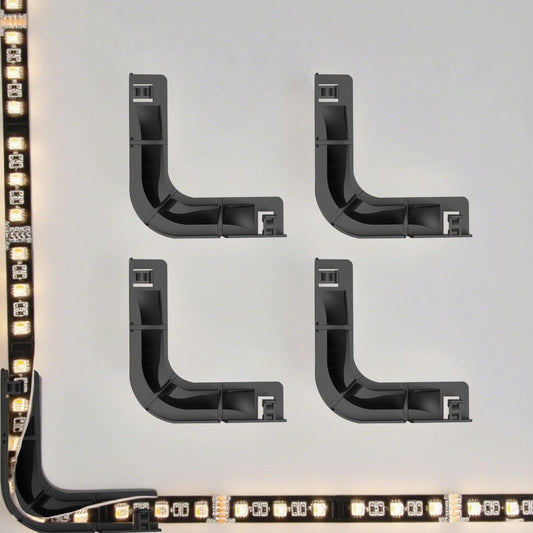 LED profila stūra savienotājs BOXPUT 90° ar bezšuvju savienotājiem, universāls sloksnes savienotājs 8mm-12mm lentēm, 4 gab. komplekts