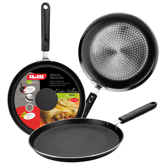 IBILI CREPIERA INDUBASIC 26 CMS - Black stainless steel crepe maker, 26 cm diameter, ideal for making crepes and pancakes.