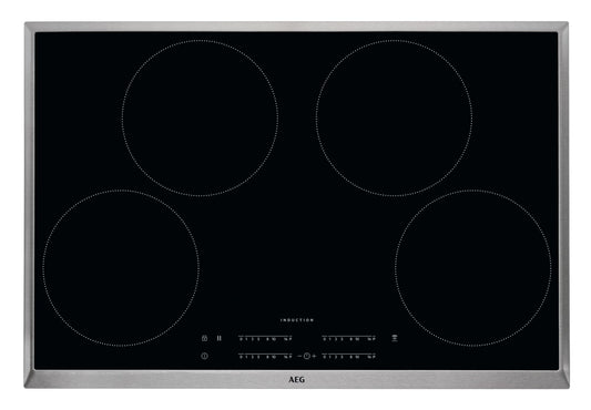 AEG IKB8443AXB Autonomā plīts virsma / Indukcija / Hob²Hood / Slīdņa vadība / 80 cm / Nerūsējošā tērauda rāmis / 4 vārīšanas zonas / Jaudas funkcija / Bērnu drošība