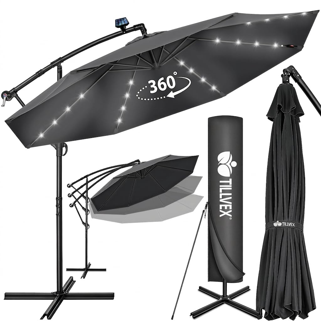 Saulessargs tillvex® Solar Ø 300/350 cm + pārvalks un LED apgaismojums