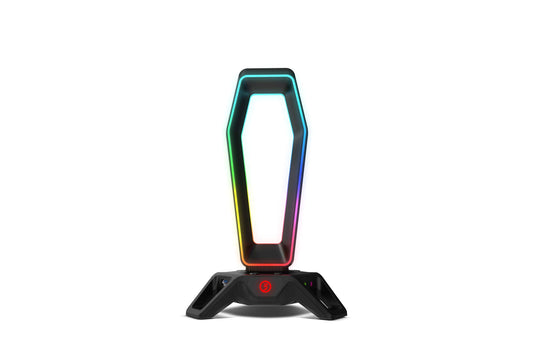 Ozone Gaming Gear Gaming Portāls - RGB headset holder, USB 3.0, 7.1 sound, sleek black design.