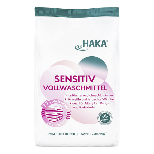 HAKA Sensitiv universālais pulverveida veļas mazgāšanas līdzeklis, 3kg 77 WL, alerģiskiem cilvēkiem, bez smaržvielām