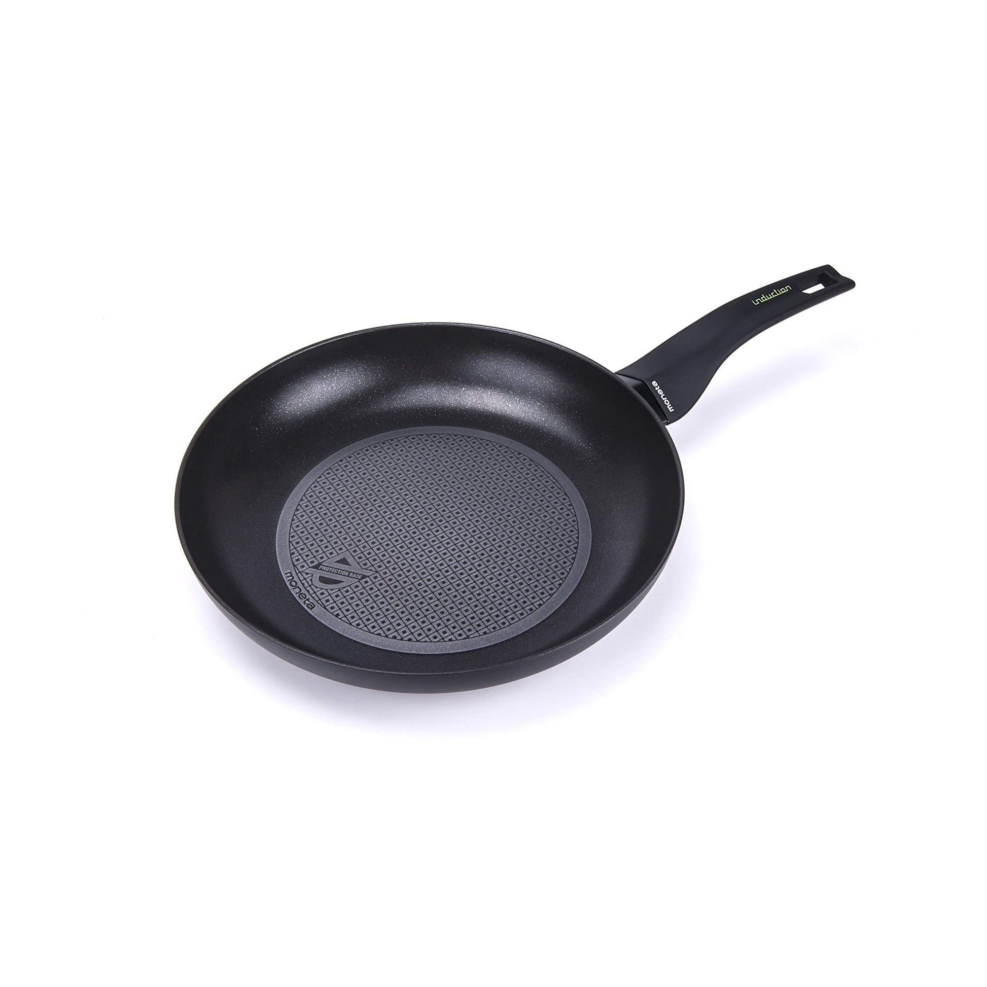 Jauna Moneta panna - alumīnijs, melna, 28 cm, viegla un izturīga, ideāla cepšanai un sautēšanai.