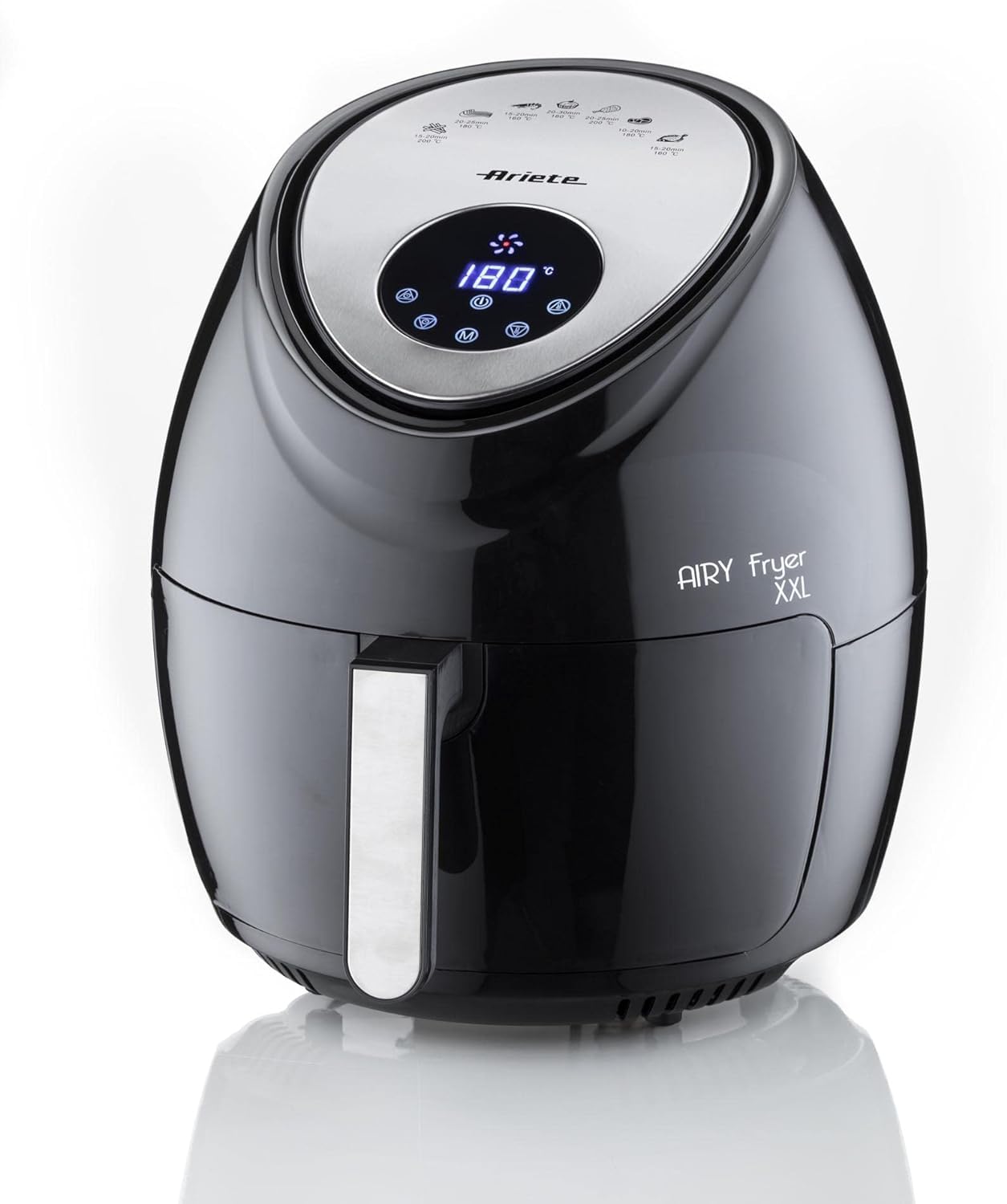 Ariete Airy Fryer XXL 4618 - 7L capacity, 60 min timer, LCD touchscreen, 7 cooking levels, 200°C max temp, 1800W, black