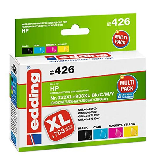 edding printera kasetne EDD-426 - Multipaka 4, 1x 30ml + 3x 12ml, melna, ciāna, magenta, dzeltena, aizstāj HP 932XL/933XL