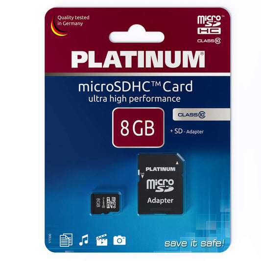 11. PLATINUM High Speed microSDHC karte 8GB Class 10 UHS-I U1 atmiņas karte ar SD adapteri - Micro SD karte viedtālruņiem, planšetdatoriem, kamerām 177330