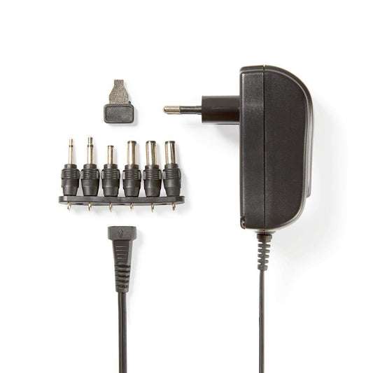 NEDIS universālais barošanas bloks - 18 W, 3-12 V DC, 1,80 m, 2,1 A, 6 spraudņi, melns
