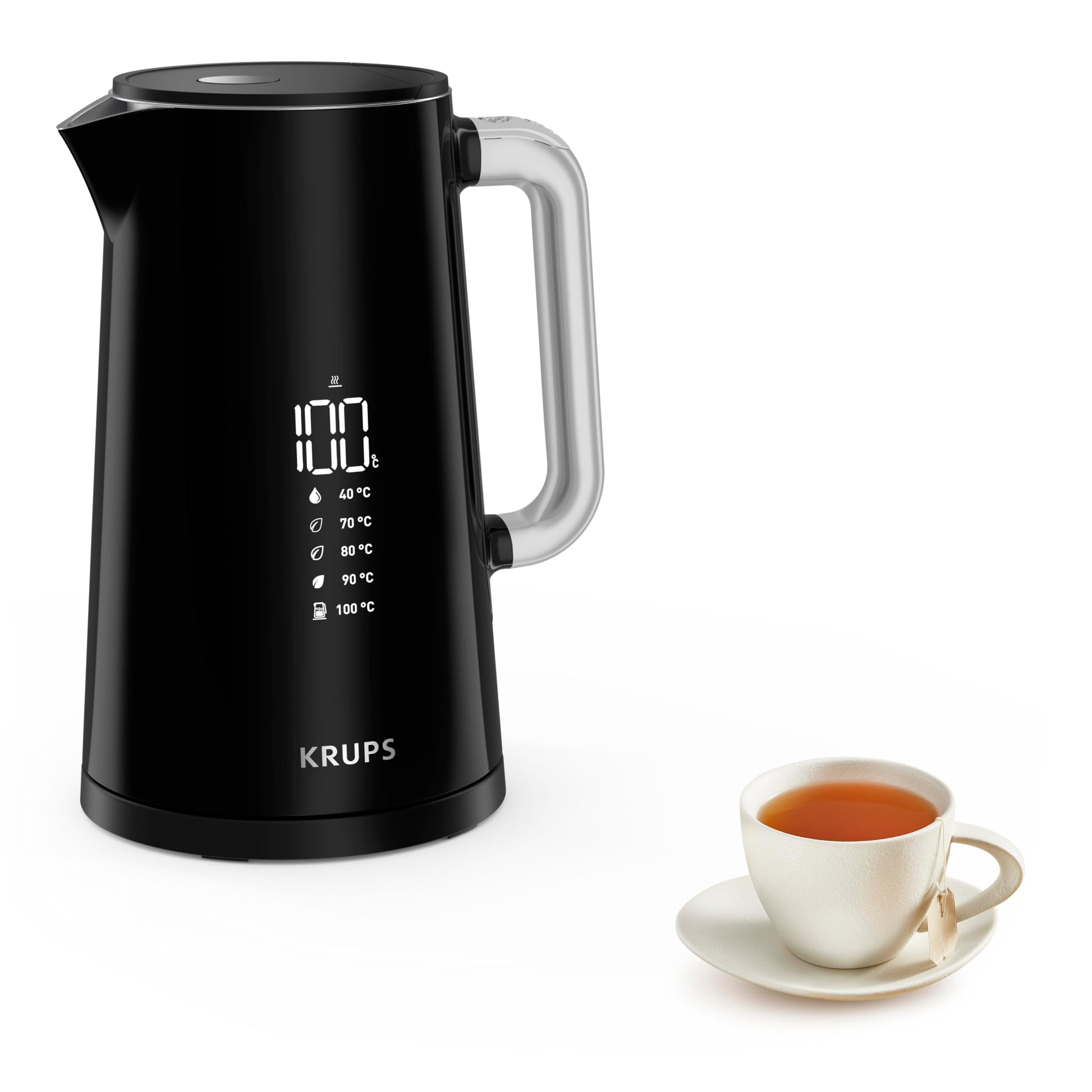 Krups Smart'n Light Kettle - 5 temperature settings, 1.7L capacity, stainless steel interior, double-walled, black, BW801810