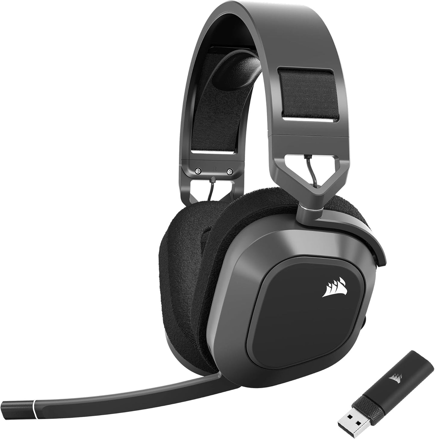 Bezvadu daudzplatformu spēļu austiņas Corsair HS80 MAX, tērauda pelēkā krāsā