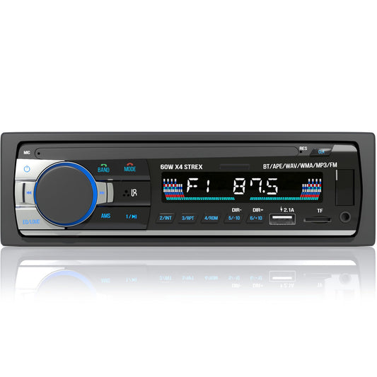 Auto radio Strex ar Bluetooth visiem transportlīdzekļiem, USB, AUX un brīvroku sistēma, tālvadības pults, 1-DIN auto radio ar iebūvētu mikrofonu