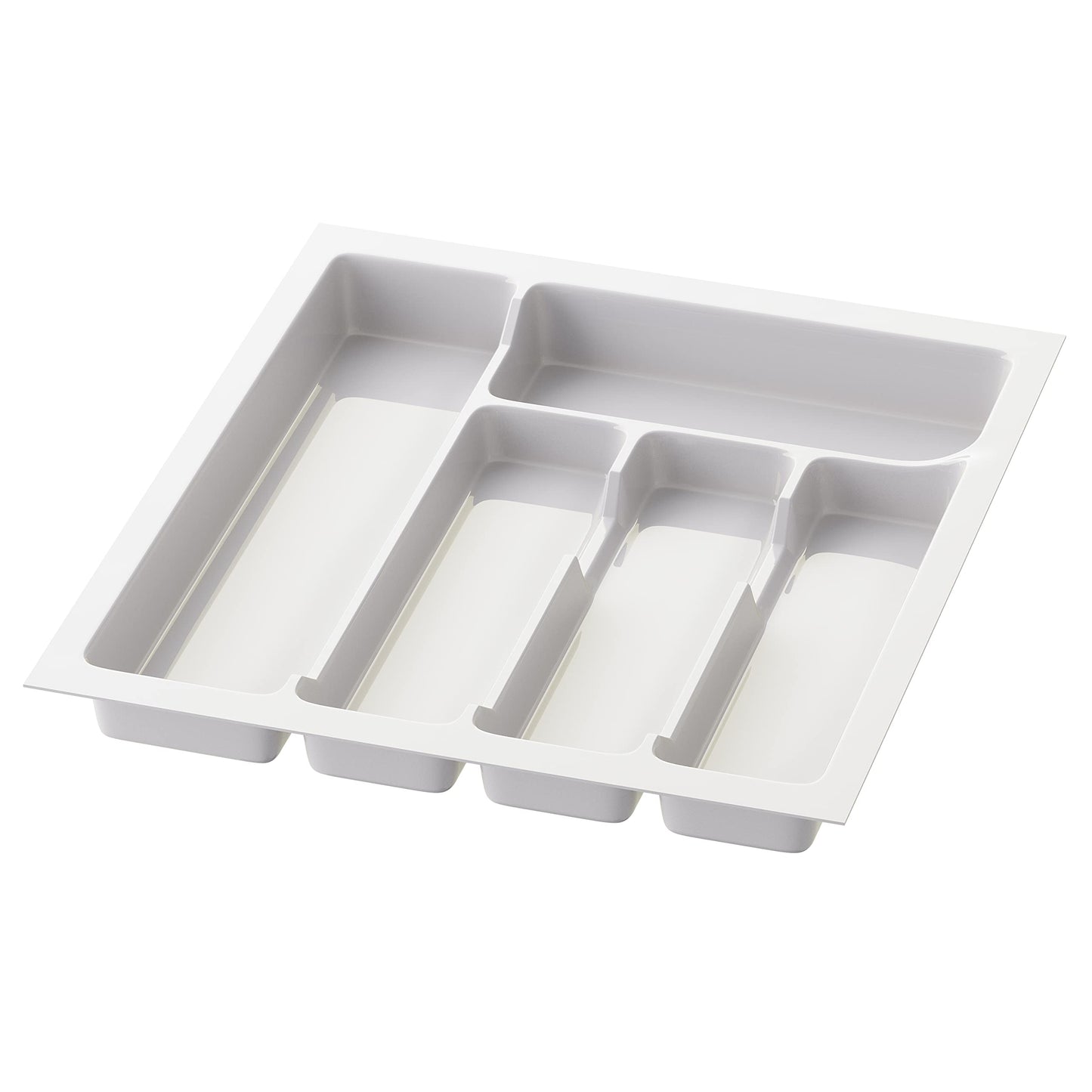 Sossai galda piederumu ieliktnis Divio, 45 cm platiem atvilktņu nodalījumiem, 38x43 cm, saīsināms, 5 nodalījumi, balts, plastmasas galda piederumu kaste