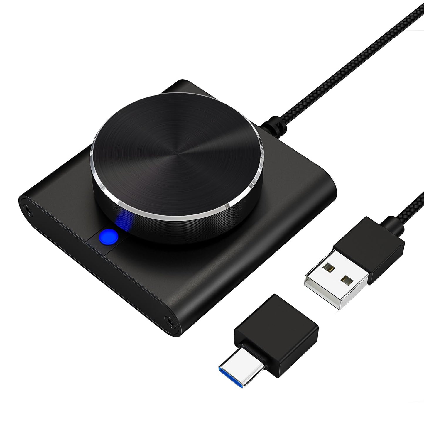 USB skaļuma regulators datoram cooidea ar vienu pogu skaņas izslēgšanai un pauzei, saderīgs ar Windows, Mac OS, Linux un Android, melns