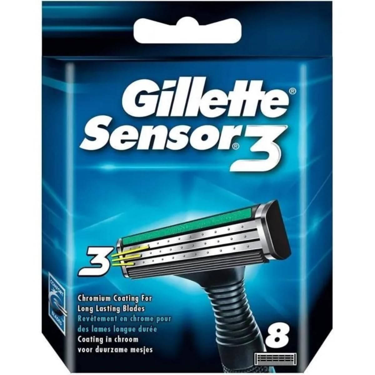 Gillette Sensor3 skuvekļu asmeņi ar uzlabotiem slīdēšanas slāņiem gludai un ērtai skūšanai, 8 rezerves asmeņi