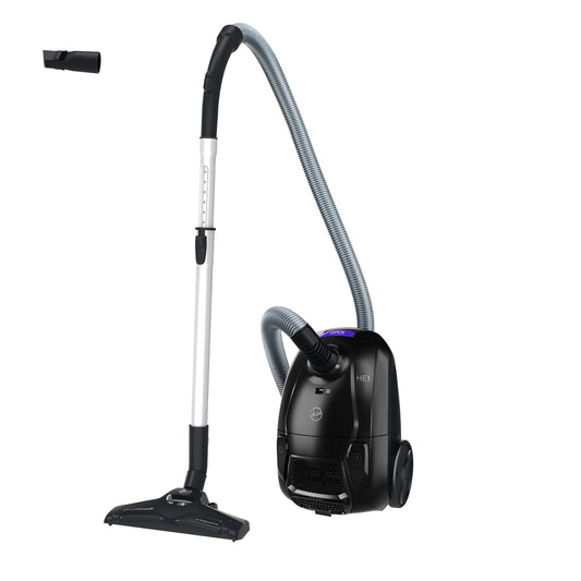 Hoover HE1 kompakts grīdas putekļsūcējs - jaudīgs, EPA filtrs, 2,5L maiss, integrēti piederumi, 7,5 m rādiuss