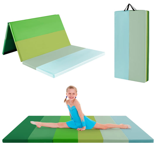 Salokāms vingrošanas paklājs FANTASK mājai, 180 x 120cm, 5 daļās salokāms fitnesa paklājs no PU ar rokturi, sporta mīkstais paklājs bērniem un pieaugušajiem, zaļš