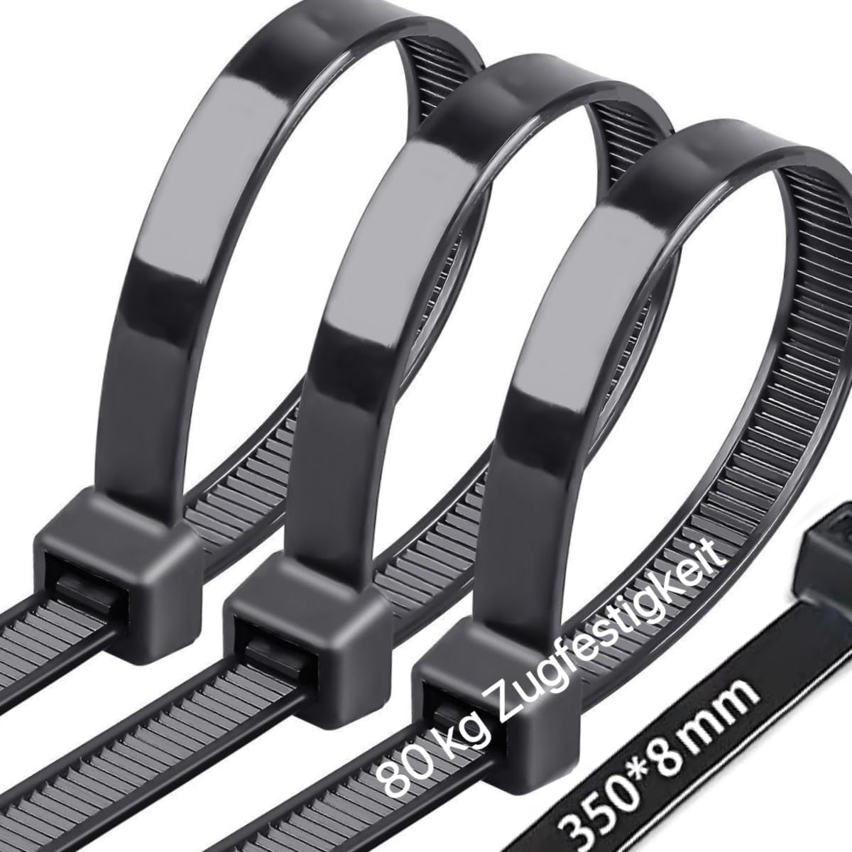 Caiery 100 gab. lielas garas kabeļu saites 350 mm x 8 mm, UV izturīgas īpaši izturīgas kabeļu saites ar 80 kg stiepes izturību, melnas