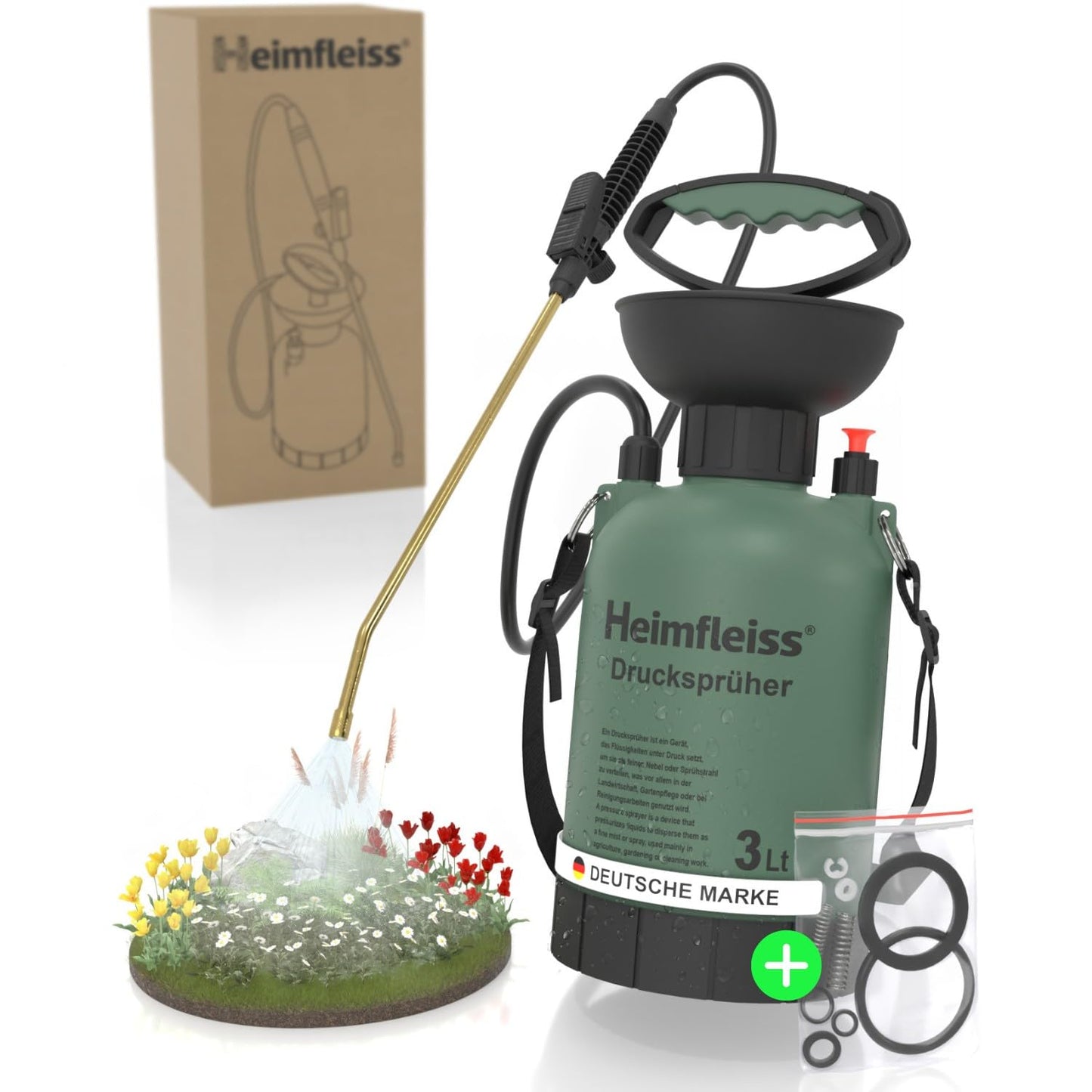 Heimfleiss® spiediena smidzinātājs 3L - smidzināšanas pudele augiem un rokas pumpja smidzinātājs